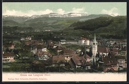 AK Langnau, Ortsansicht mit Alpen, 1911
