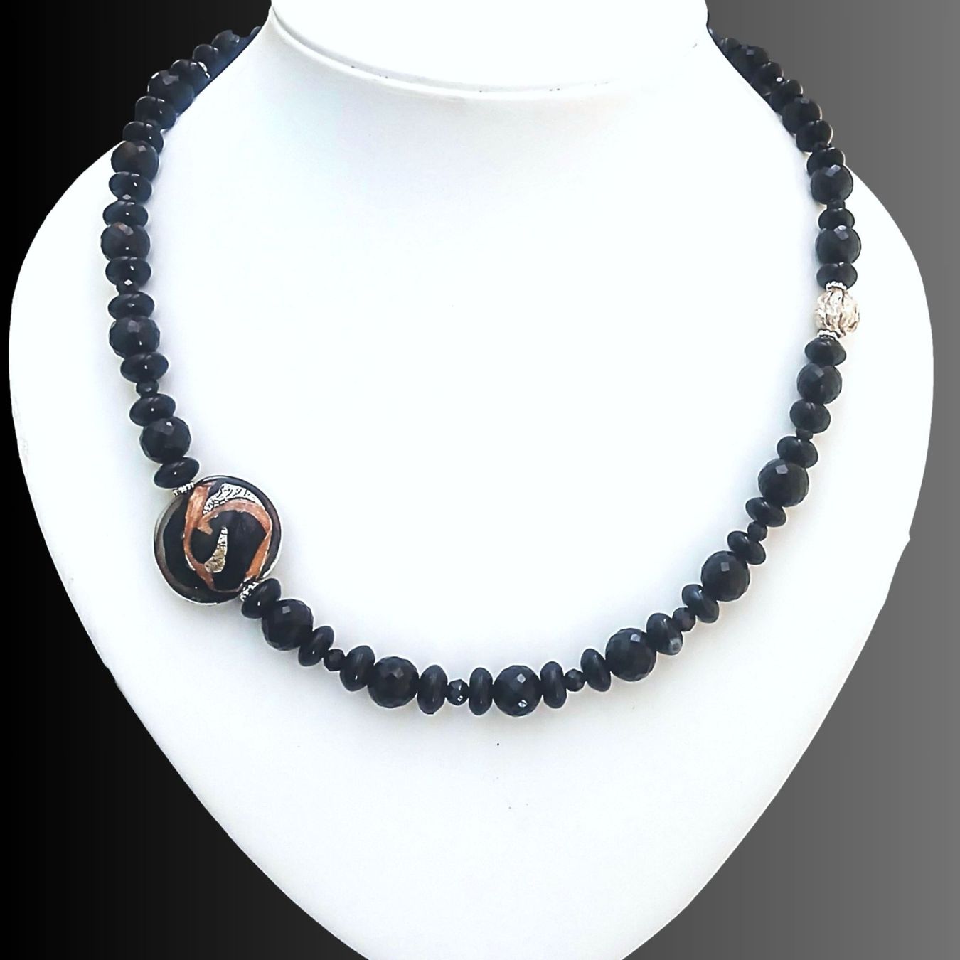 Murano Catenine: Statement -  Onyx Spinell  - Halskette Muranoglas - Silber – Nuovo e nell'imballaggio originale da Lütisburg venduto da Emarra 1