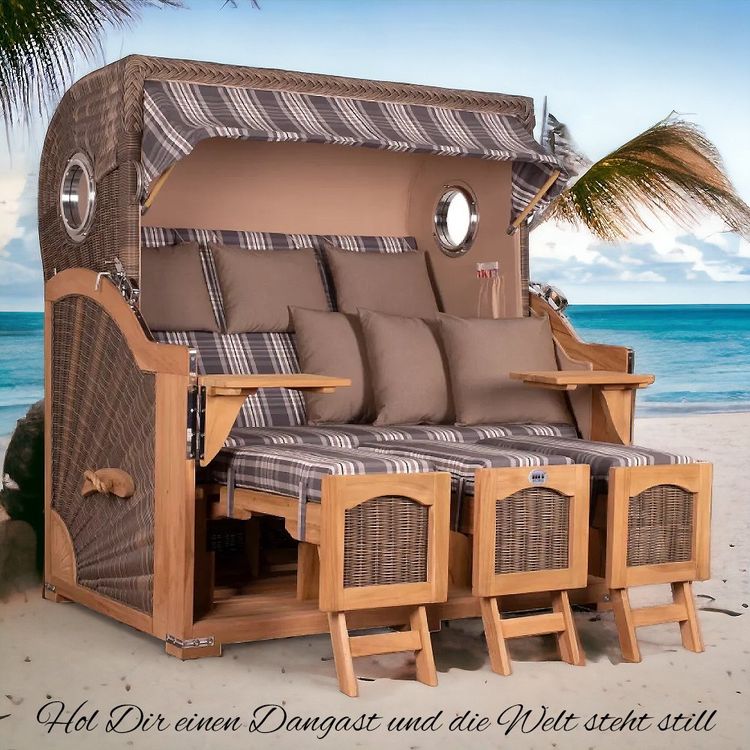⭐ 3er Teak Strandkorb Dangast - 170cm - Premium Ausführung (Neu und ...