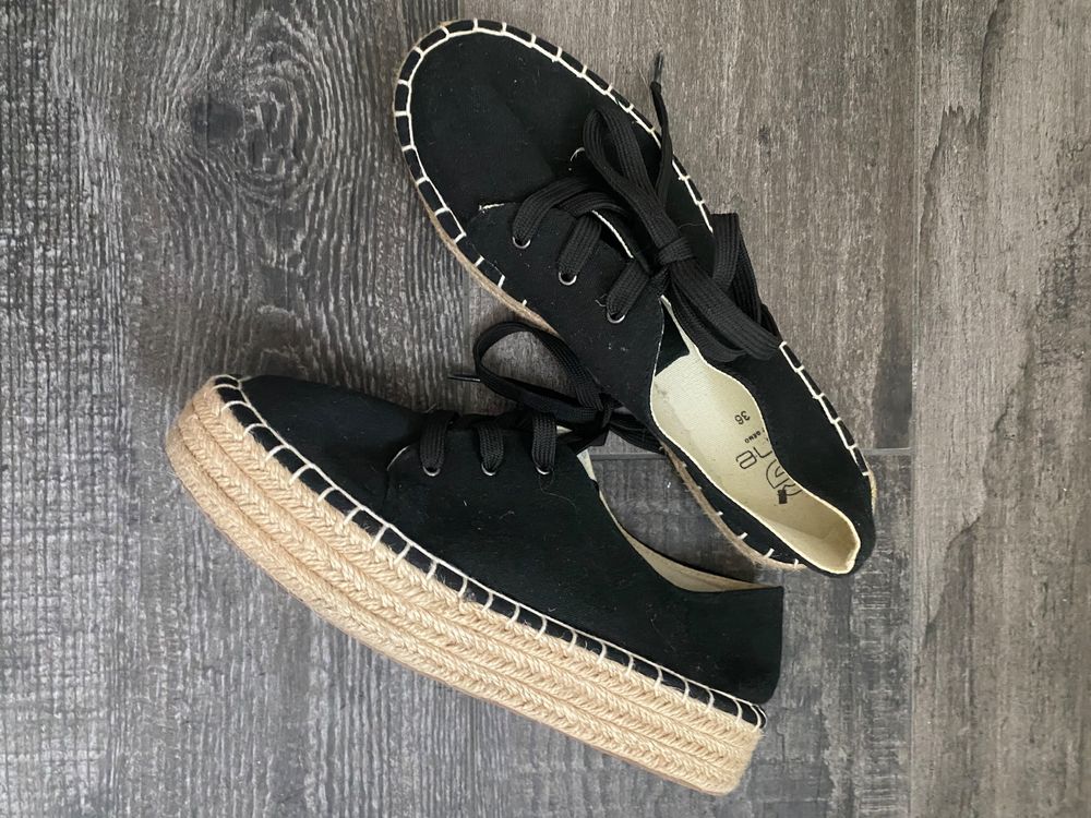 G MO Espadrilles noires avec talon en raphia 36 Acheter sur