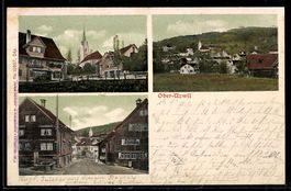 AK Ober-Uzwil, Kirche u. Gasthaus zum Löwen, Ortsansicht, St
