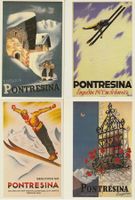 4 Künstlerkarten, Werbung, Reklame, Pontresina Graubünden