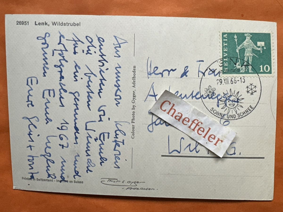 Cartoline postali: 1966  26951 Wildstrubel Lenk – Usato da Zürich venduto da Chaeffeler 1