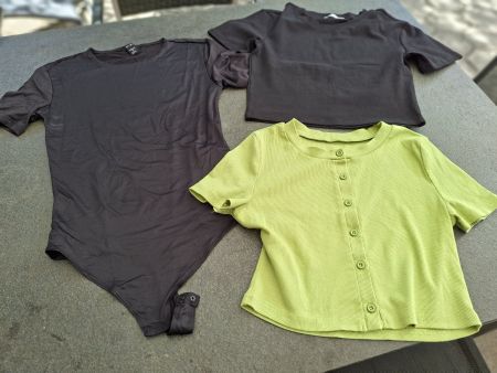Damen Oberteile Set 3 Stück Schwarz Grün Grösse M/L