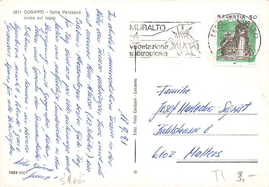 Cartoline postali: TI - Corippo, Valle Verzasca – Usato da Ottikon b.Kemptth. venduto da Neptun1974 1