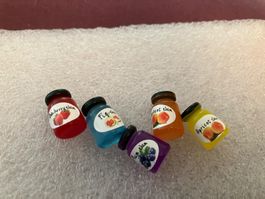 5 Konfitüren Gläschen für die Puppenstube oder Verkaufsladen