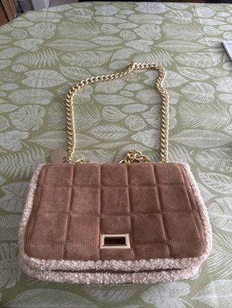 Sac bandoulière Alex Max NEUF – chaîne dorée, effet daim & f