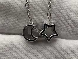Collier pendentif lune et étoile en Argent 925