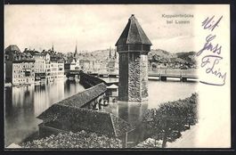 AK Luzern, An der Kappelerbrücke, 1908