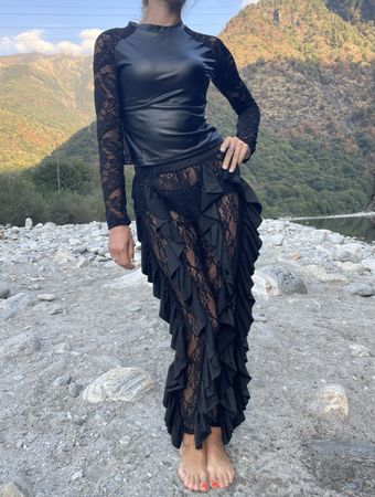 Glamour Pantaloni pizzo nero con ruches tgM/L-feste