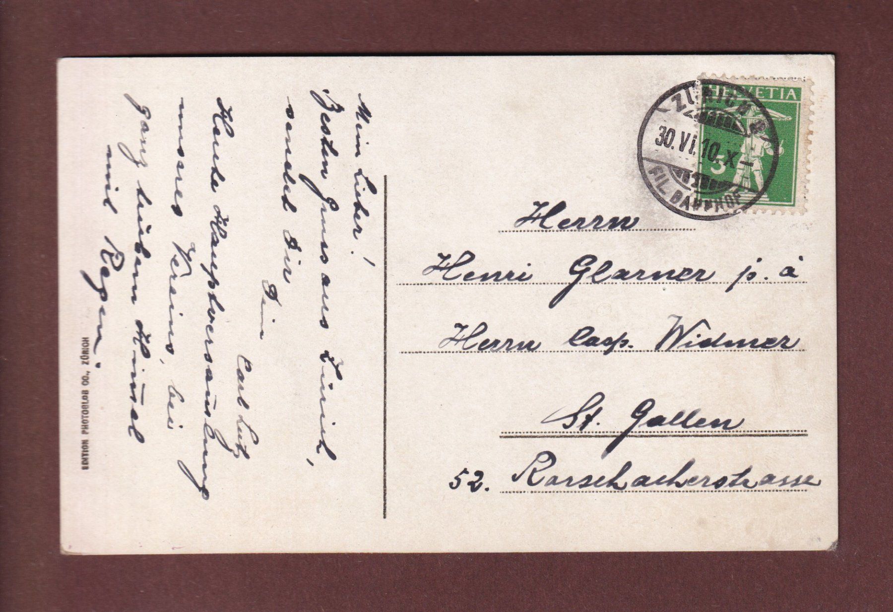 Cartoline postali: ZÜRICH - Alpenquai - 1910 – Usato da Pully venduto da nicecards-shop 1