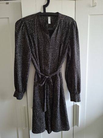 MNG Shirt Dress Black Patterned Long Sleeve Size S