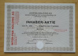 JUVENA HOLDING , Inhaberaktie Fr. 200.- , 31.5.1972.