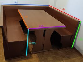 TAVOLO IN LEGNO CON CASSAPANCA AD U CON CONTENITORE