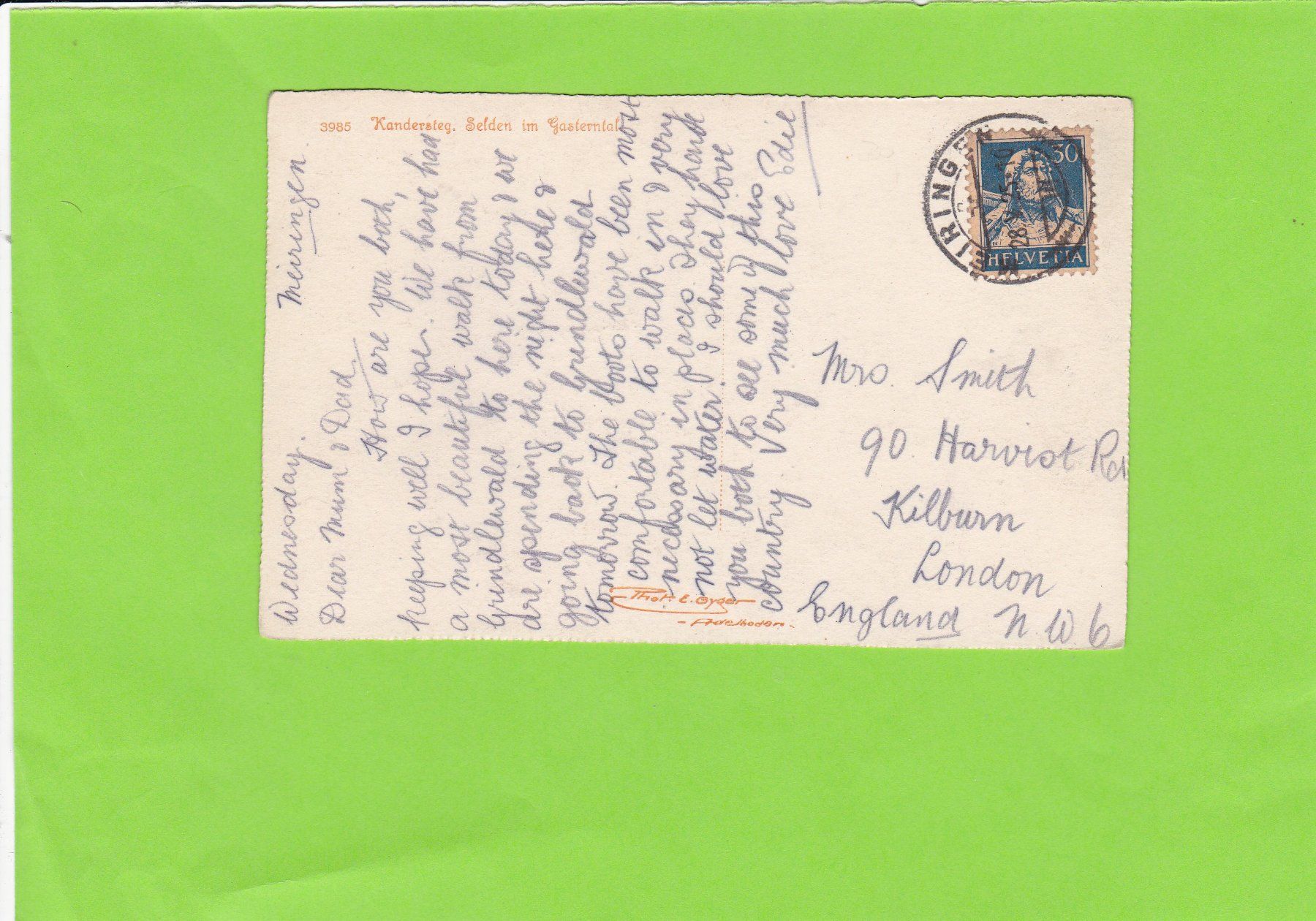 Cartoline postali: Kandersteg, Selden im Gasterntal, E. Gyger – Usato da St. Peterzell venduto da neckertal 1