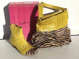 Bottines et sac assorti Vabeene cuir jaune et zèbre pt.40.5