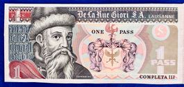 **1 Pass De La Rue Giori S.A. Lausanne 1960 Banknote UNZ**