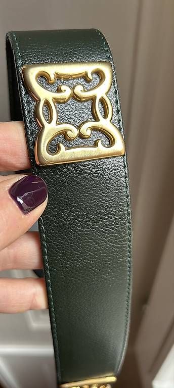 Gürtel: Green leather belt with gold buckle – Gebraucht aus Genève von mar_f82s 2