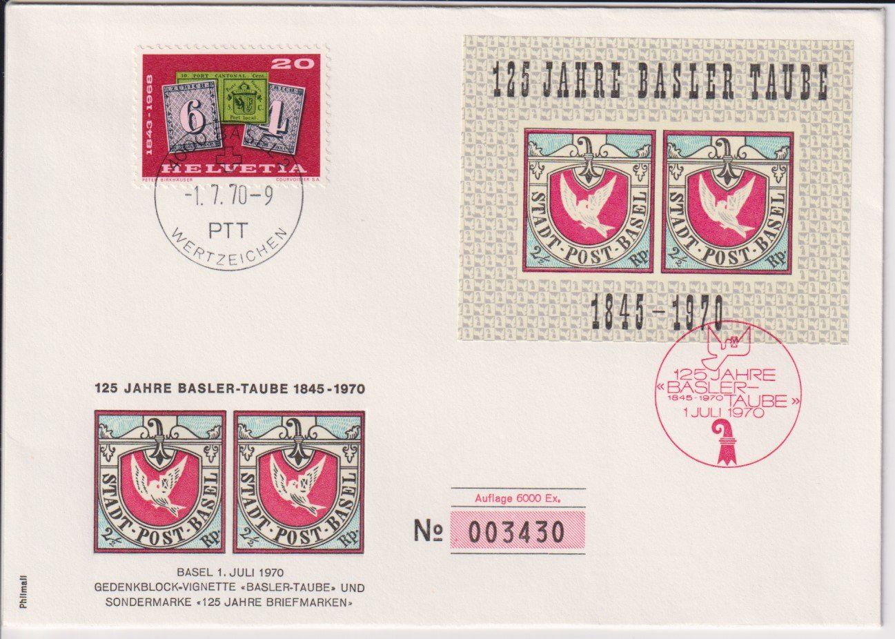 Tous les timbres: Vignettenbrief 125 J Basler Taube – D'occasion à Bellach par qsearch