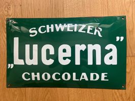 **Antikes Emaille Reklameschild Lucerna Chocolade Schweiz**
