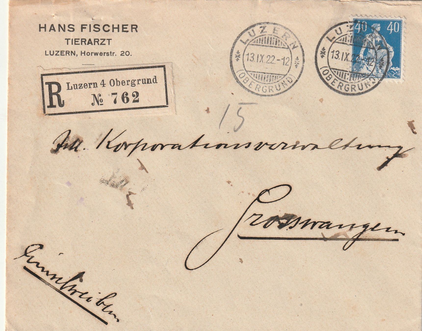 Alle Briefmarken: R-Brief Luzern 1922 – Gebraucht aus Rorschacherberg von fratovi2