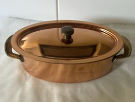 Kupfer-Gratin-Schale mit Deckel oval 11 x 20cm guter Zustand