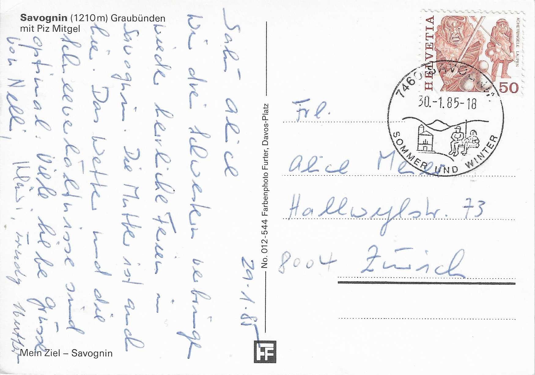 Cartoline postali: Savognin GR – Usato da Rothrist venduto da Stranglehold 1