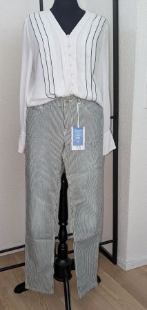 MAC Damen Jeans Slim Art, blau-weiß Gr. 38 / L 30, neu
