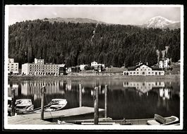 AK Arosa, Obersee mit Posthotel, Bahnhof, Tschuggenlift