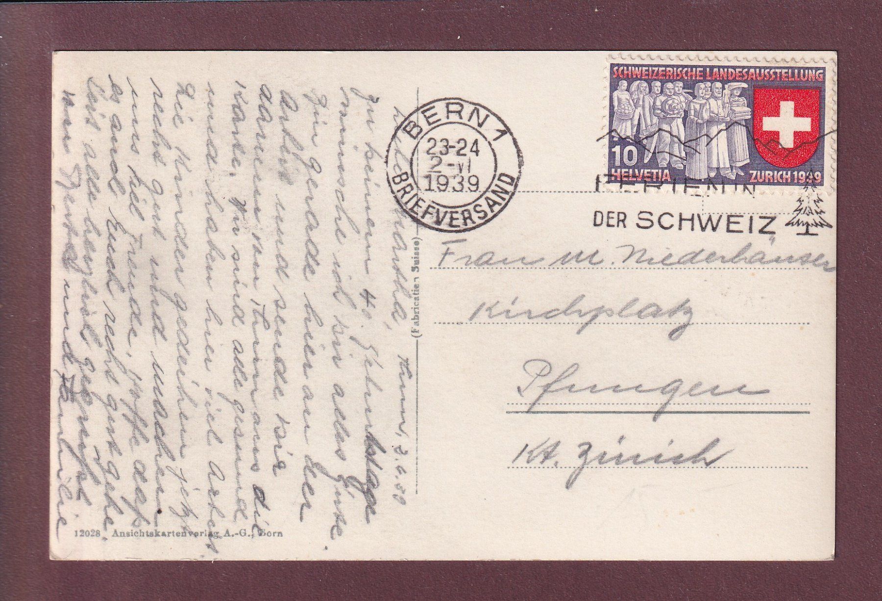 Ansichtskarten: THUN - Teil mit Schloss - 1939 – Gebraucht aus Pully von nicecards 1