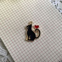 1x Anhanger Metall Katze Schwarz Herz chat émail pendentif