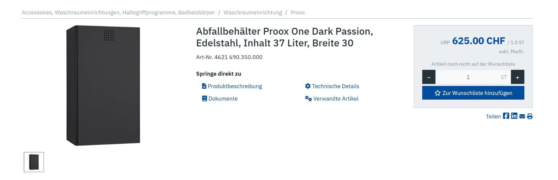 Abfalleimer: Abfallbehälter Proox One Dark Passion – Neu und originalverpackt aus Davos Platz von bongo007