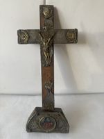 Antikes Kruzifix Holz & Metall, um 1850, Rarität