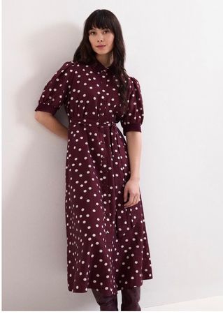 PHASE EIGHT Polka Dot Midi Hemdblusenkleid