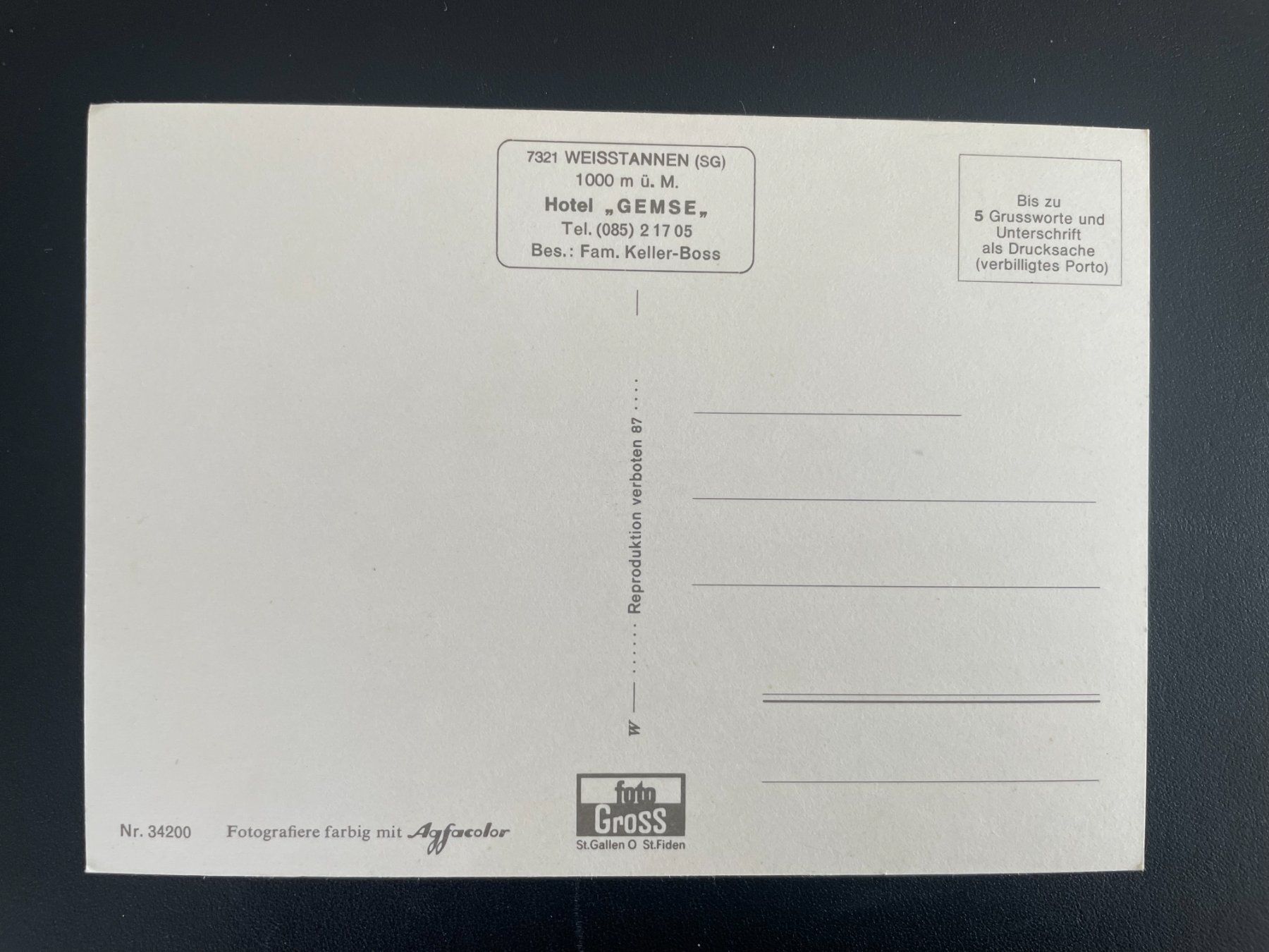Ansichtskarten: AK Weisstannen, Hotel Gemse – Gebraucht aus Thal von Danny82 1