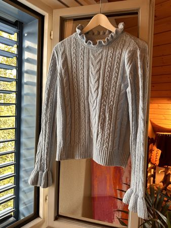 Blue Knit Sweater with Ruffle Details, Size S