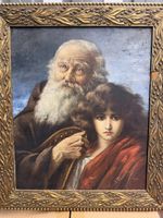 Gemälde alter Mann mit jungem Mädchen mit Harfe 1907