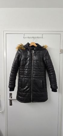 Le Temps des Cerises Black Padded Leather Coat - S/36