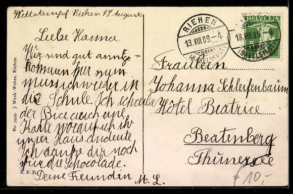 Cartes postales: Riehen, Ortspanorama mit Wiesen u. Bergr – D'occasion à Berlin par bartko-reher 1