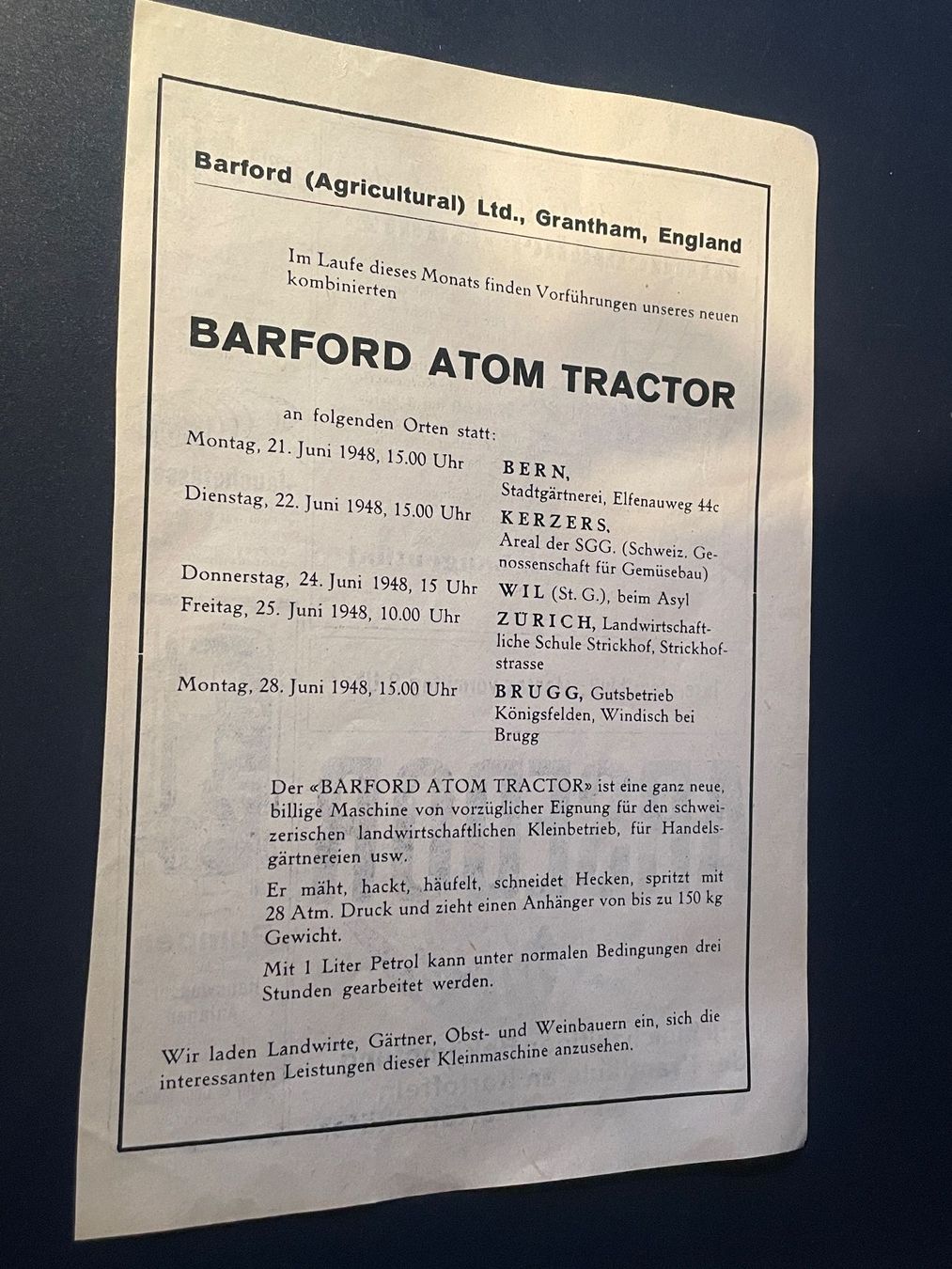 Traktoren: Antike Traktorenwerbung Barford Atom Tractor – Gebraucht aus Volketswil von rubin74