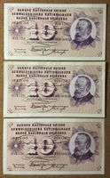 3× 10‑Franken‑Banknoten 1959 – Serie 160 – fortl. Nummern
