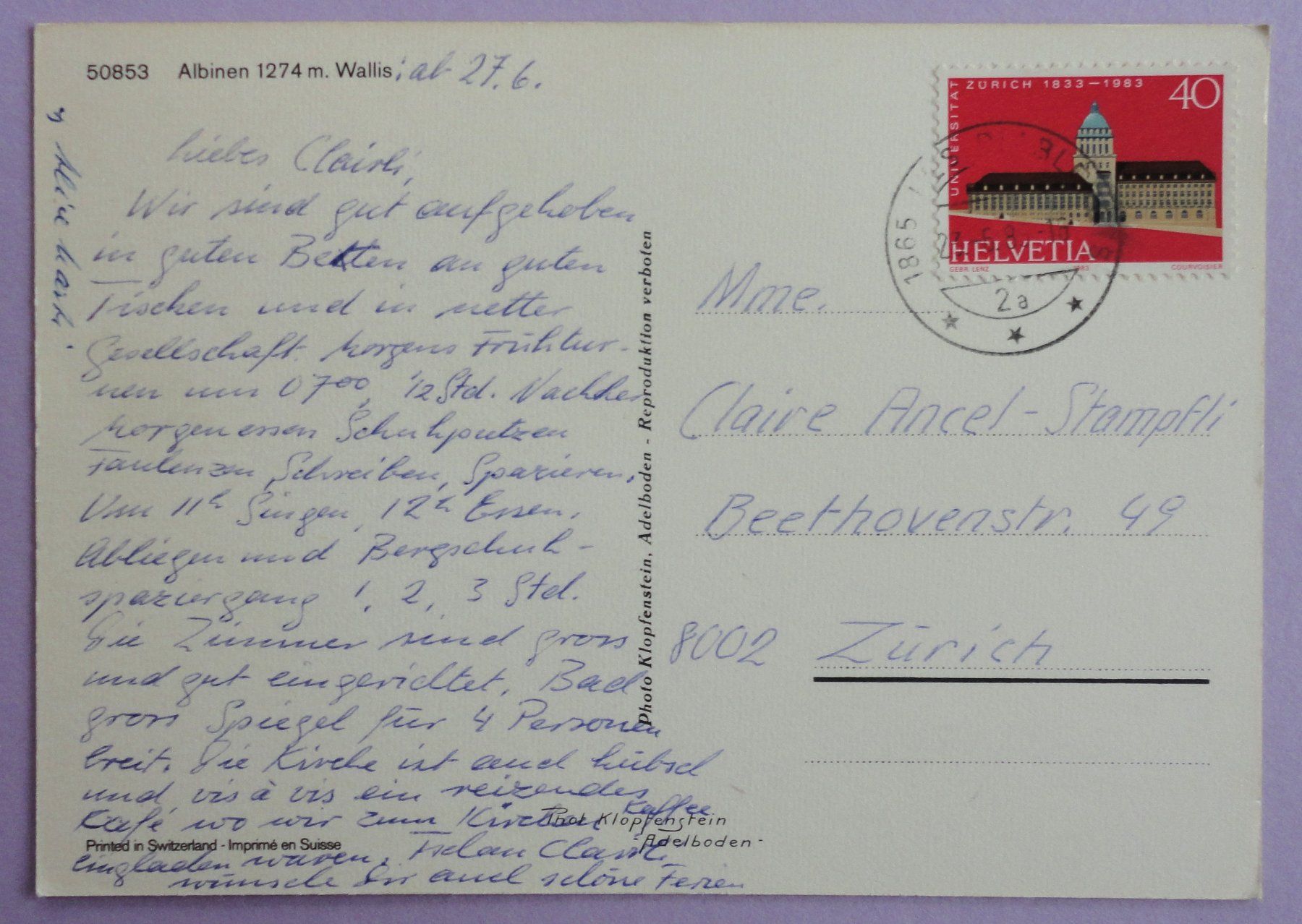 Cartoline postali: Albinen 1274 m, Wallis – Usato da Fétigny venduto da Billy2miny 1