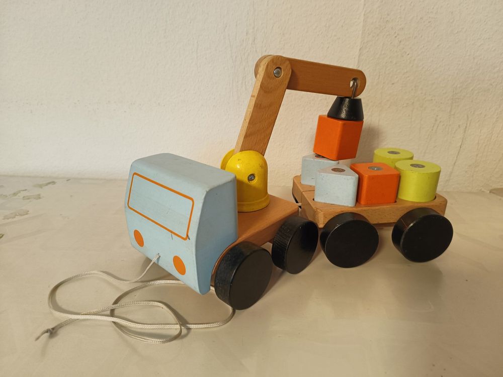 Libershine Holz Autotransporter Mit Magnetkran - Montessori Spielzeug Mit 4 Autos