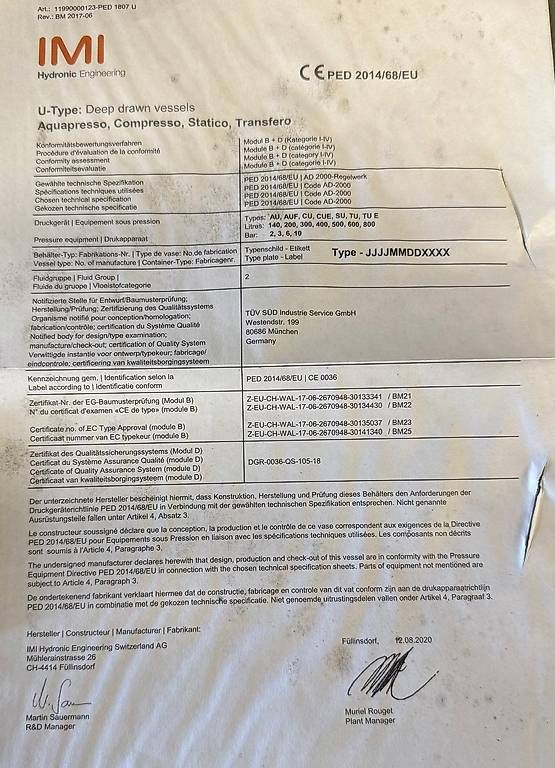 Pneumatex Annaffiatura & Irrigazione: Druckausdehnungsgefäss – Usato da Thun venduto da drageen