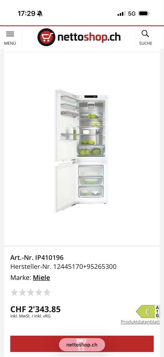 Réfrigérateurs: Miele Kühlschrank NEU – Neuf avec emballage d'origine à Andwil TG par sirknollte
