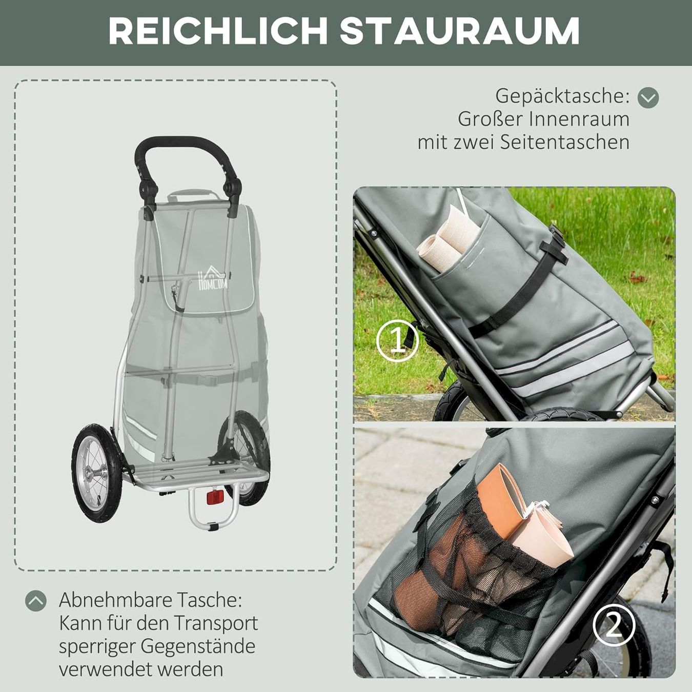 Rimorchi per biciclette: 2 in 1 Lastenanhänger 55L Grau – Nuovo e nell'imballaggio originale da Bottighofen venduto da zaap 5