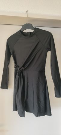 Black one piece long sleeve swimsuit with skirt, Size S