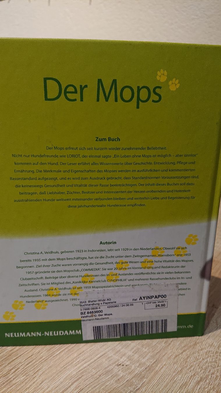 Libri: Mopsbuch von Christina A. Veldhuis – Usato da Madiswil venduto da Sandraho 1