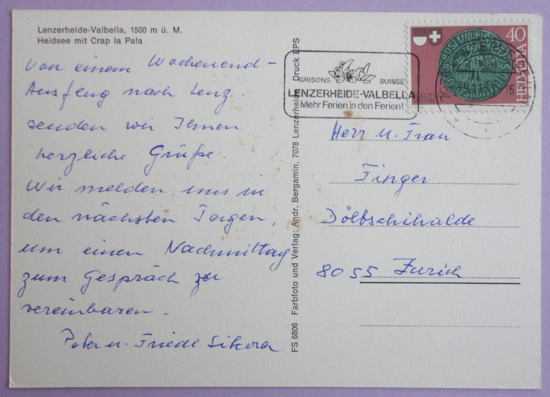 Cartoline postali: Lenzerheide-Valbella, Heidsee mit Crap la Pala – Difettoso da Fétigny venduto da Billy2miny 1