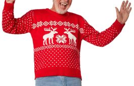 Ausverkauf Weihnachtspullover Schneegestöber rot-weiß Gr.M